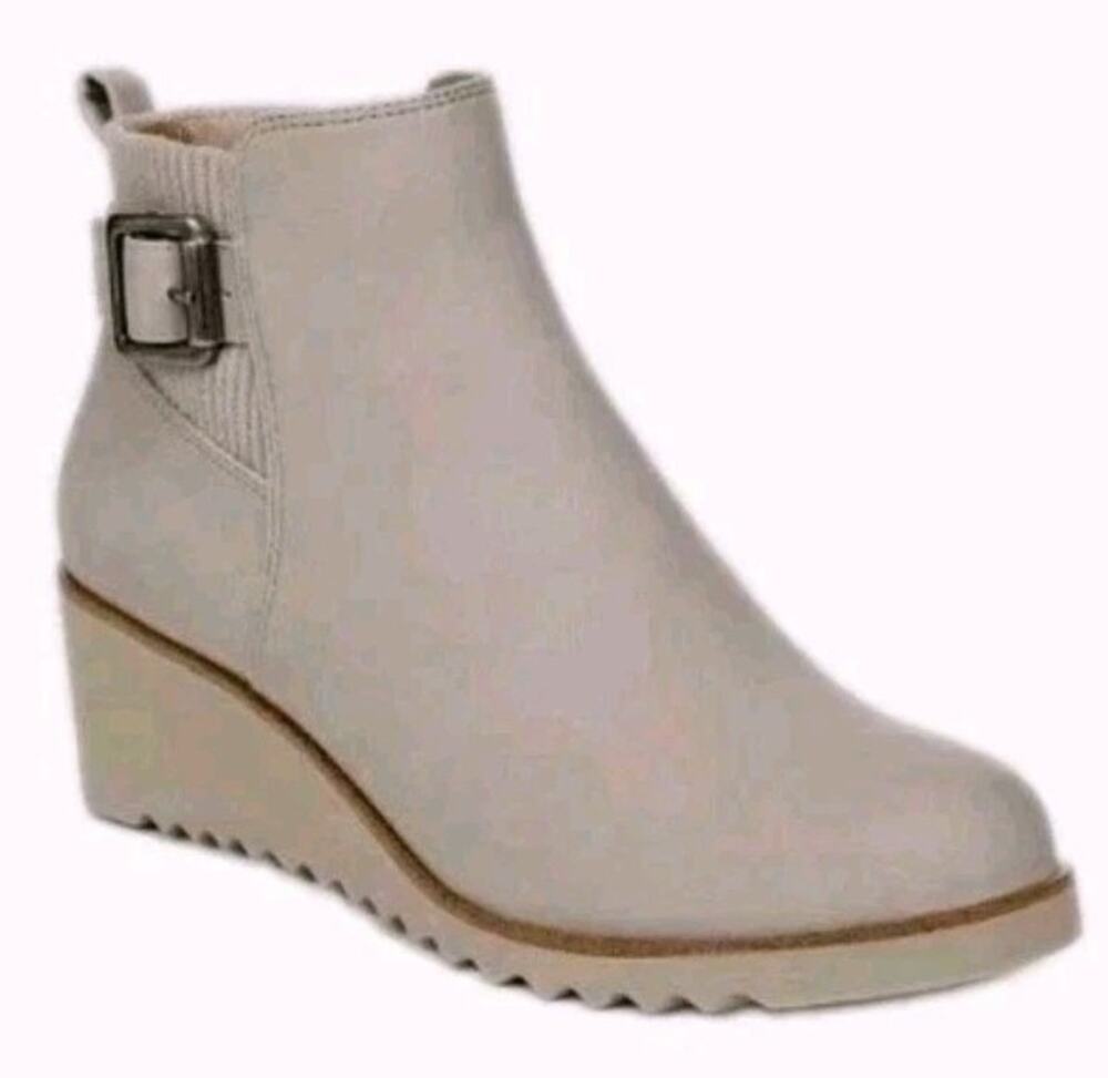 Life Stride ~Woman 9.5 W~Grey Zayne Zip Up Wedge Ankle Booties Faux Leather NWOB